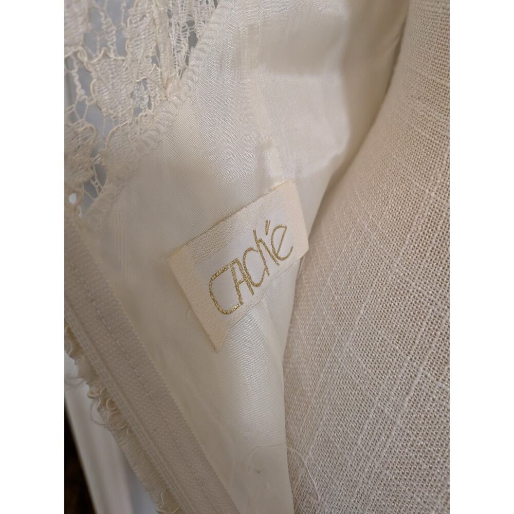 Vtg Cache Dress Women’s 6/8 Ivory Beaded Lace Low Back Sleeveless Gown Wedding - Picture 4 of 8